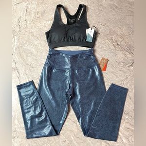 Metallic blue leggings/bra top S